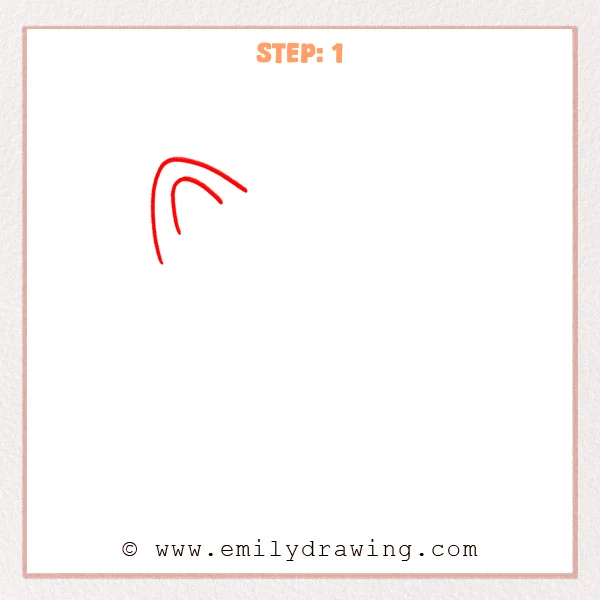how to draw a cat face - Step 1 of how to draw a cat face—sketch the first ear with an outer curved point and a smaller inner ear curve.